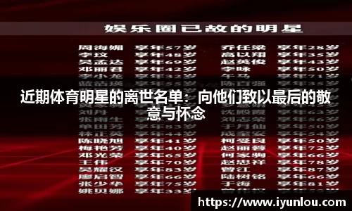近期体育明星的离世名单：向他们致以最后的敬意与怀念